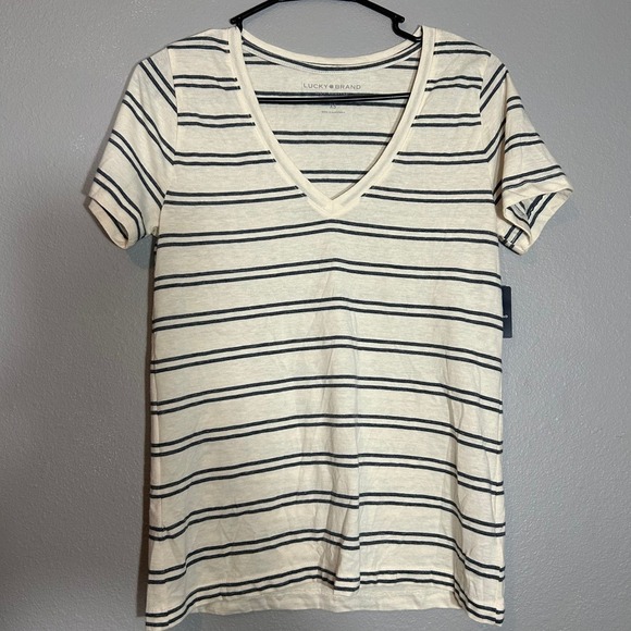 Lucky Brand Striped Tee V-Neck Casual Top Short Sleeve XS - Picture 1 of 5